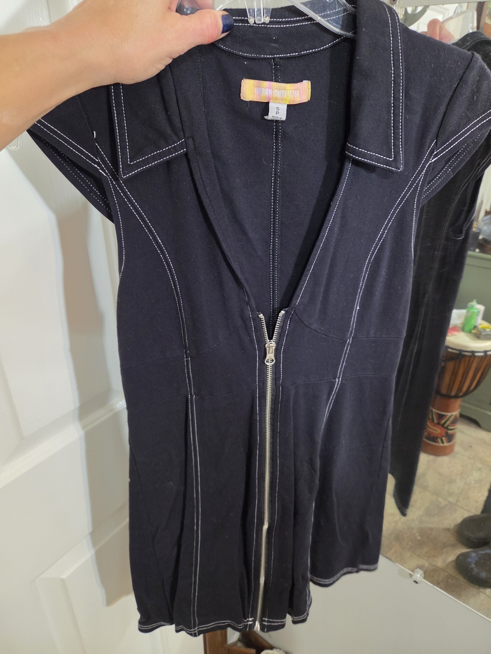 Urban Outfitters Black Zip-Front Dress with Contrast Stitching